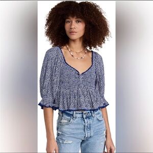 Free People Blue Floral Brittnee Babydoll Crop Top Size Large Dainty Floral